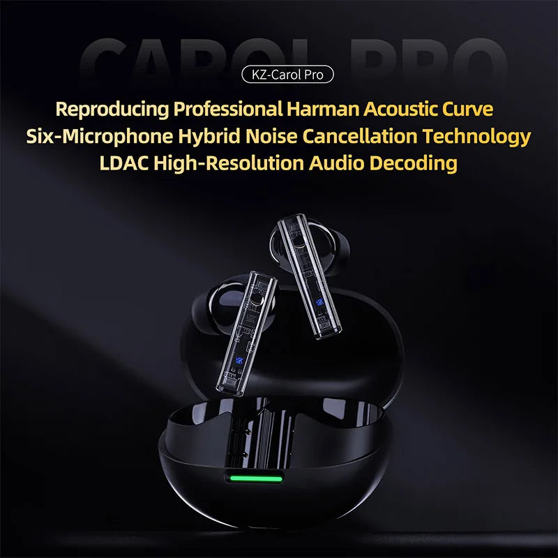 "KZ Carol Pro TWS Earbuds – ANC, Bluetooth 5.4, 6 Mics, Waterproof Stereo"
