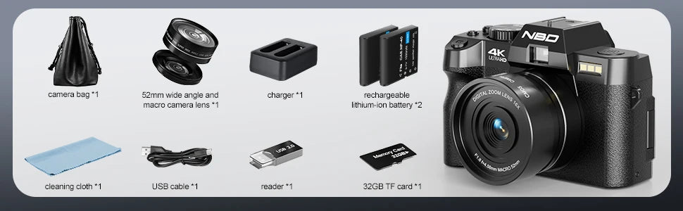 "NBD 48MP 4K Vlogging Camera – WiFi, App Control & Dual Batteries"