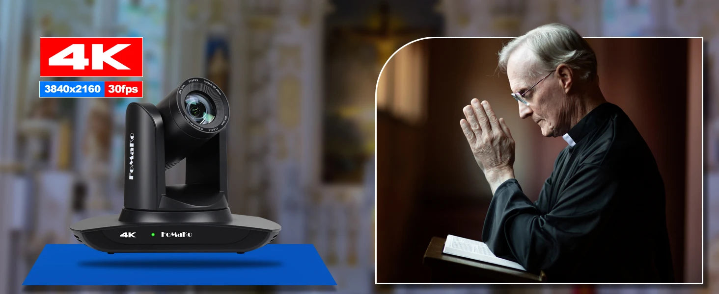 "FoMaKo 4K PTZ Camera – 20X Zoom, AI Auto-Tracking, HDMI, PoE (3pcs) for Church & Education"