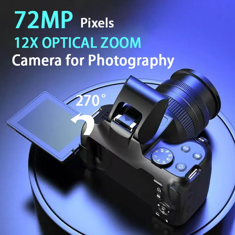 "72MP 4K DSLR – 12X Zoom, 3” Flip Screen, YouTube & Vlog Ready"
