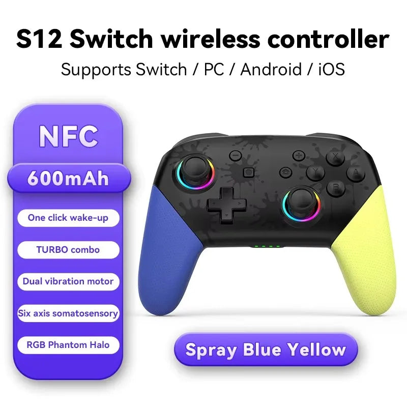Wireless RGB Game Controller for Switch OLED / Lite – Turbo, Programmable, 600/1000mAh Battery