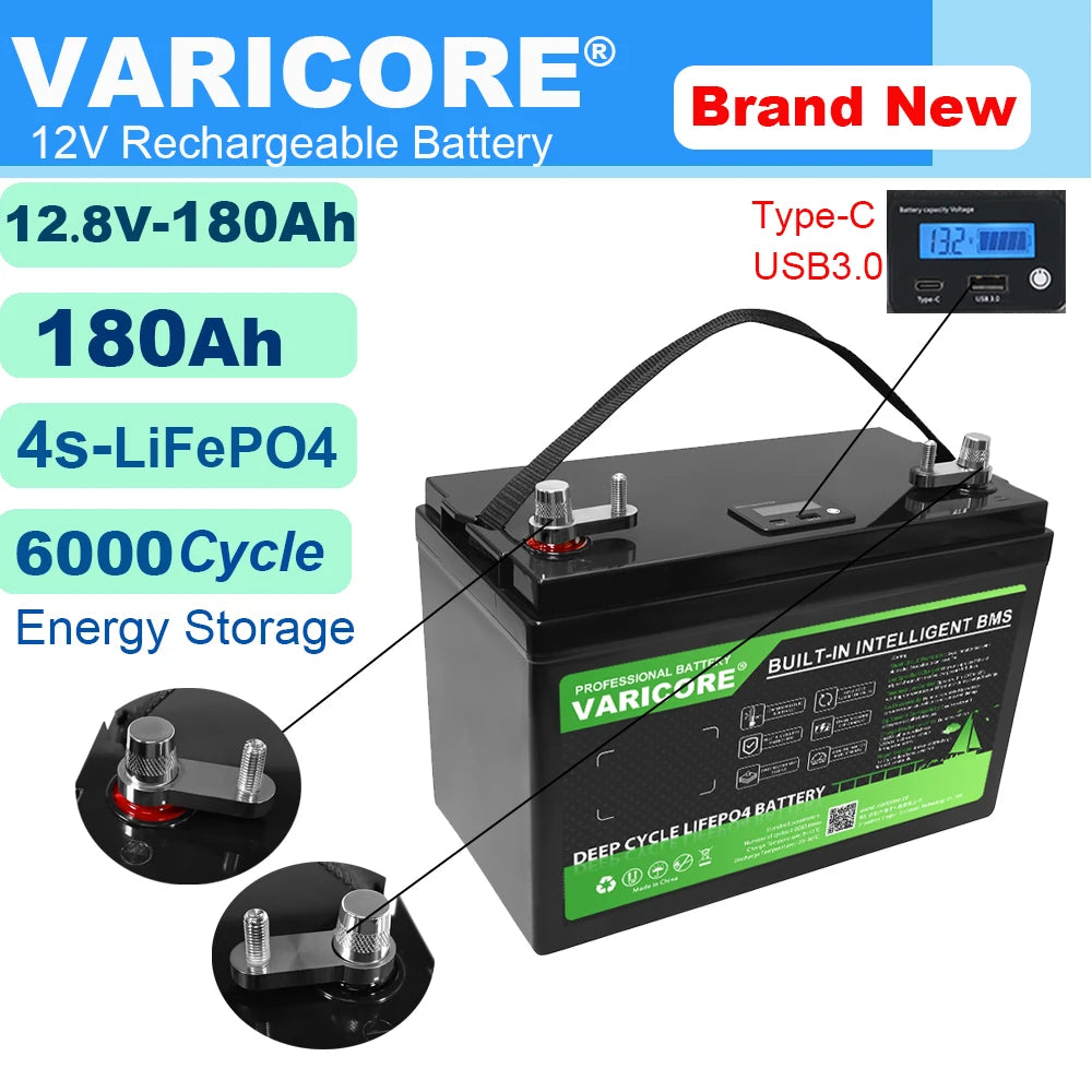 VariCore LiFePO4 Battery – 12V/12.8V, 60Ah-310Ah, Lithium Iron Phosphate for Travel & Camping