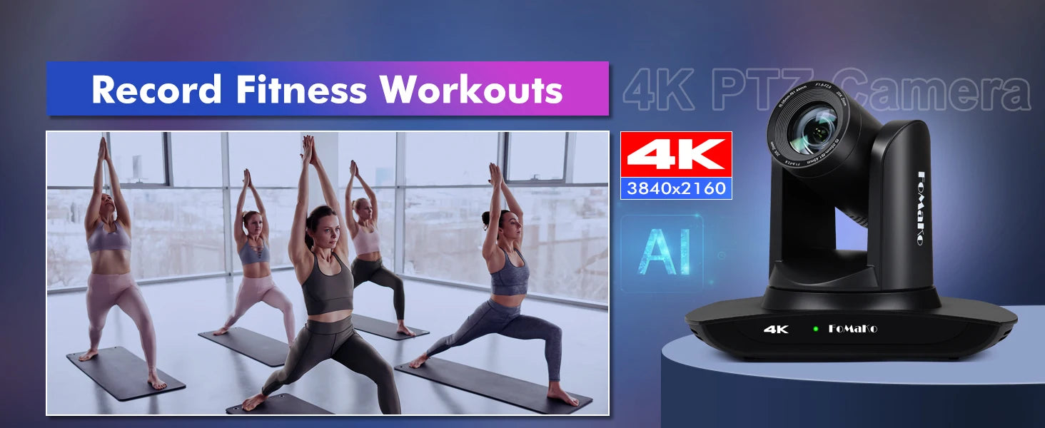 "FoMaKo 4K PTZ Camera – 20X Zoom, AI Auto-Tracking, HDMI, PoE (3pcs) for Church & Education"