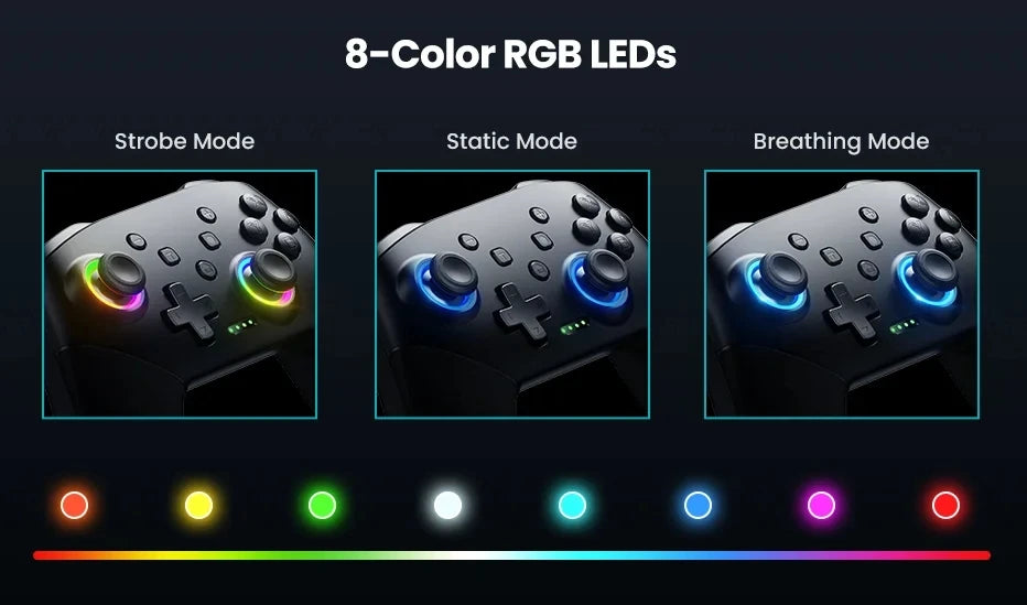 Wireless RGB Game Controller for Switch OLED / Lite – Turbo, Programmable, 600/1000mAh Battery
