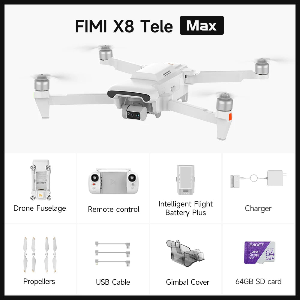 FIMI X8 Tele Max – 4K Dual Camera Drone, 20km Range, AI Night Vision