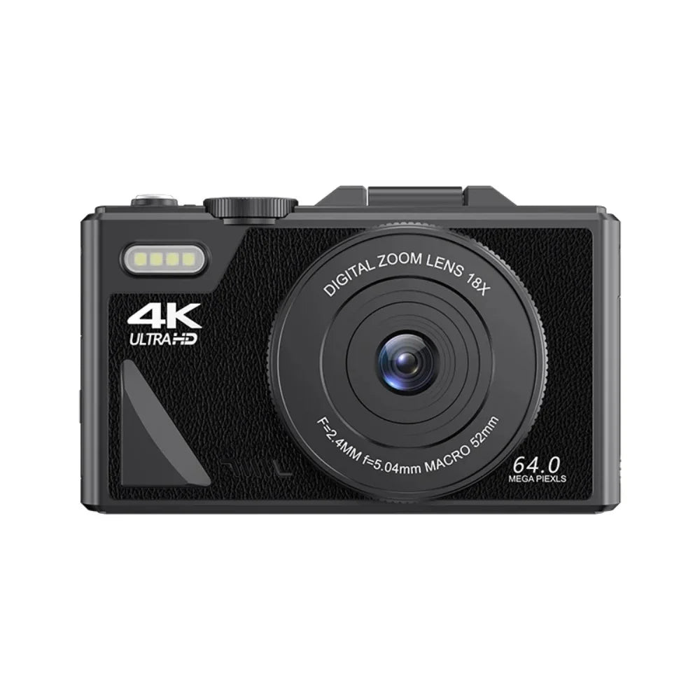 "64MP 4K Digital Camera – Flip Screen, WiFi, 18X Zoom & Vintage Vlogging Style"
