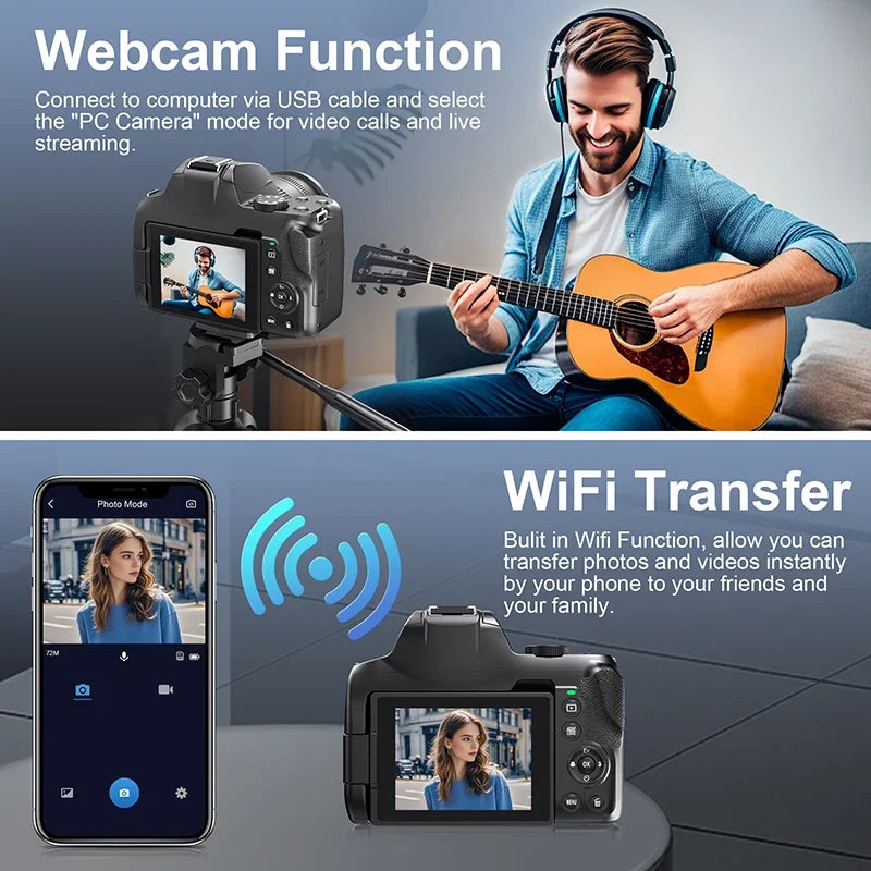 "72MP 4K DSLR – 12X Zoom, 3” Flip Screen, YouTube & Vlog Ready"