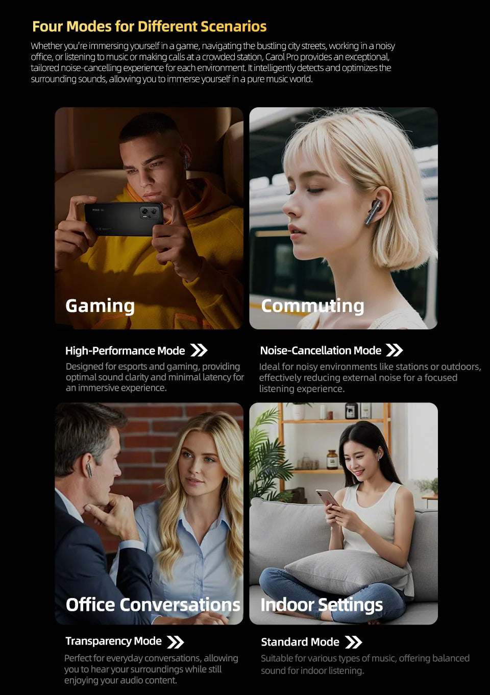 "KZ Carol Pro TWS Earbuds – ANC, Bluetooth 5.4, 6 Mics, Waterproof Stereo"