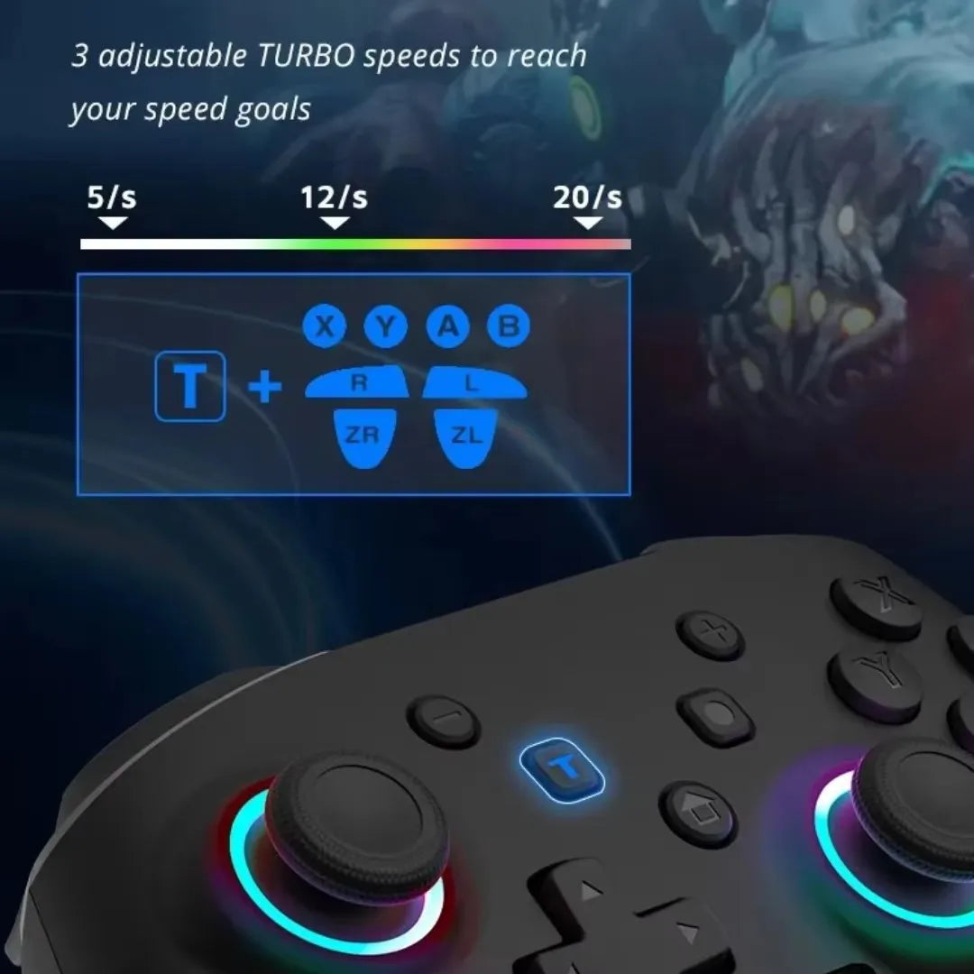 Wireless RGB Game Controller for Switch OLED / Lite – Turbo, Programmable, 600/1000mAh Battery
