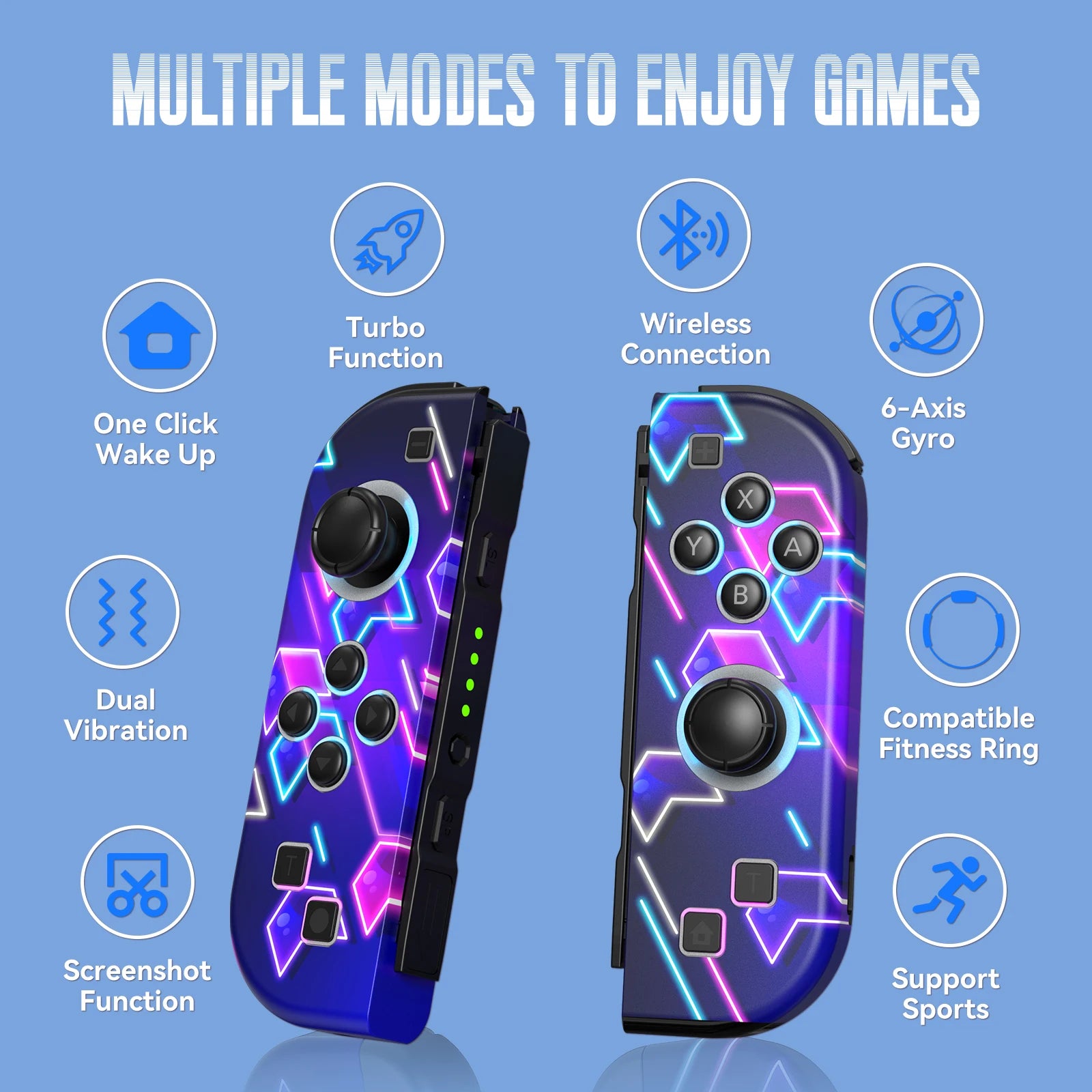 Wireless Gamepad for Nintendo Switch – RGB LED, Turbo, Dual Vibration Controller
