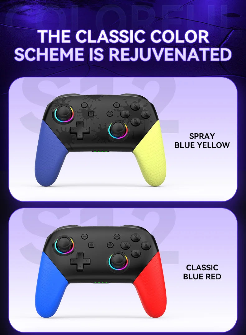 Wireless RGB Game Controller for Switch OLED / Lite – Turbo, Programmable, 600/1000mAh Battery