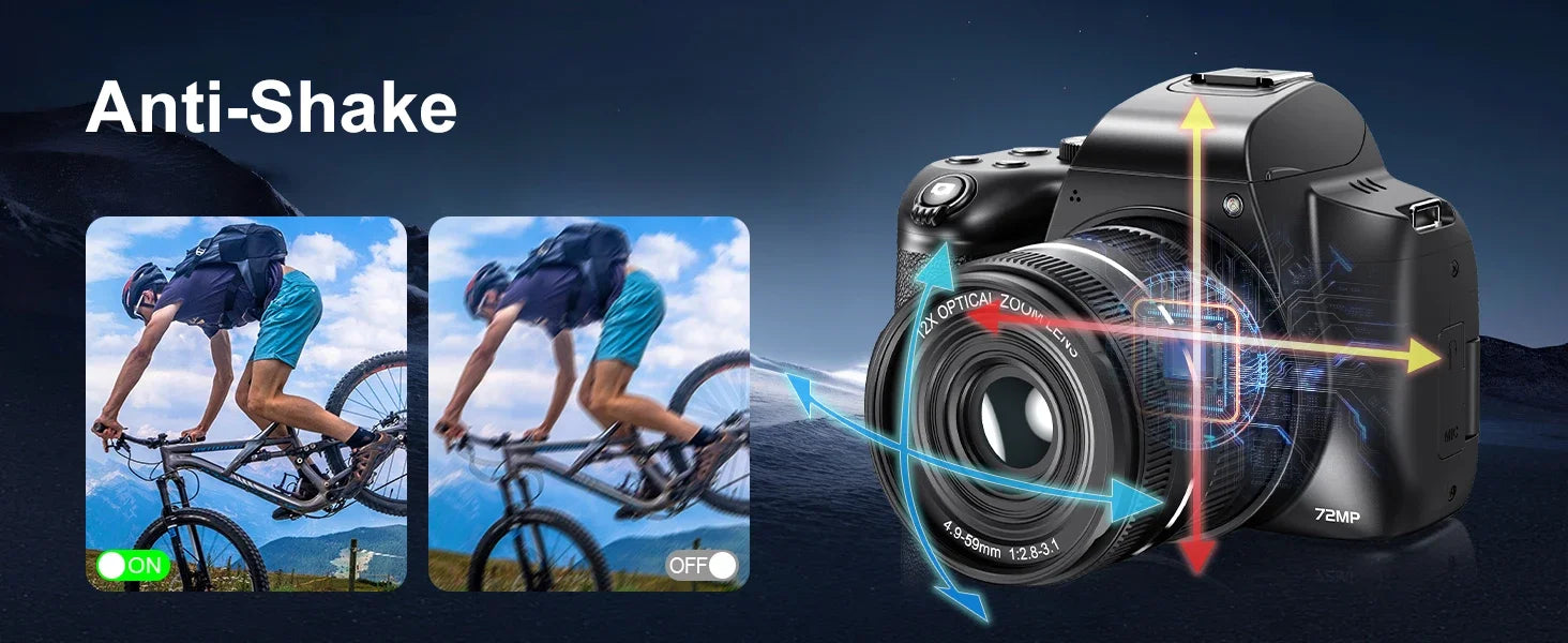 "72MP 4K DSLR – 12X Zoom, 3” Flip Screen, YouTube & Vlog Ready"