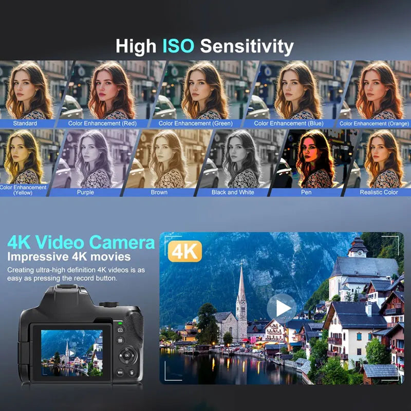 "72MP 4K DSLR – 12X Zoom, 3” Flip Screen, YouTube & Vlog Ready"