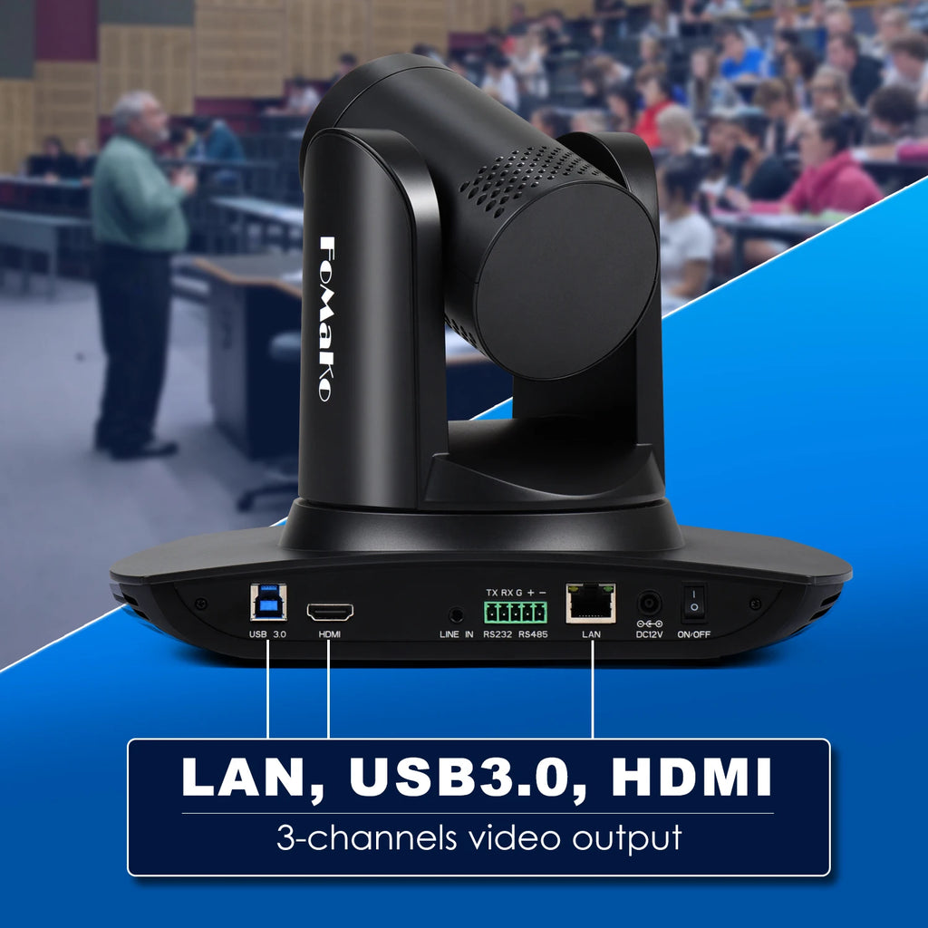 "FoMaKo 4K PTZ Camera – 20X Zoom, AI Auto-Tracking, HDMI, PoE (3pcs) for Church & Education"