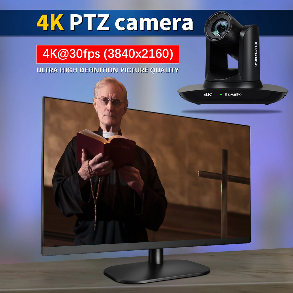 "FoMaKo 4K PTZ Camera – 20X Zoom, AI Auto-Tracking, HDMI, PoE (3pcs) for Church & Education"