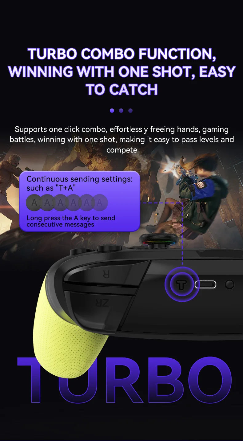 Wireless RGB Game Controller for Switch OLED / Lite – Turbo, Programmable, 600/1000mAh Battery