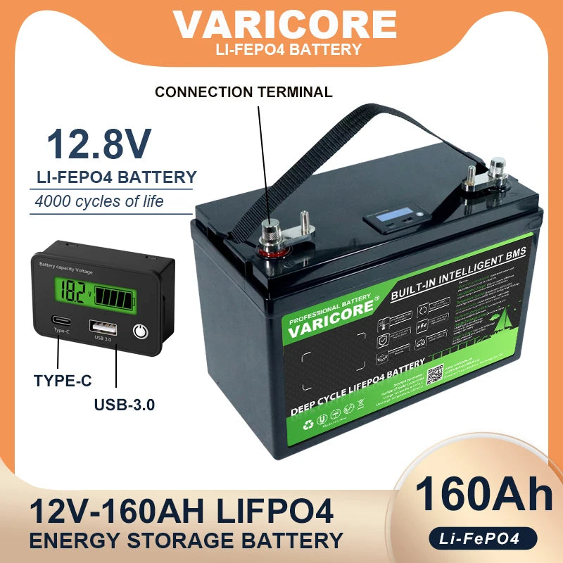 VariCore LiFePO4 Battery – 12V/12.8V, 60Ah-310Ah, Lithium Iron Phosphate for Travel & Camping