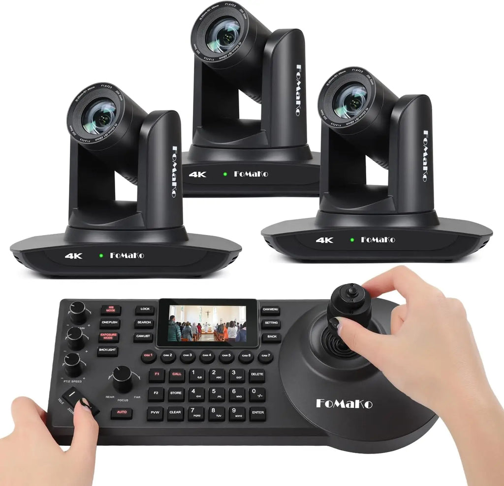 "FoMaKo 4K PTZ Camera – 20X Zoom, AI Auto-Tracking, HDMI, PoE (3pcs) for Church & Education"