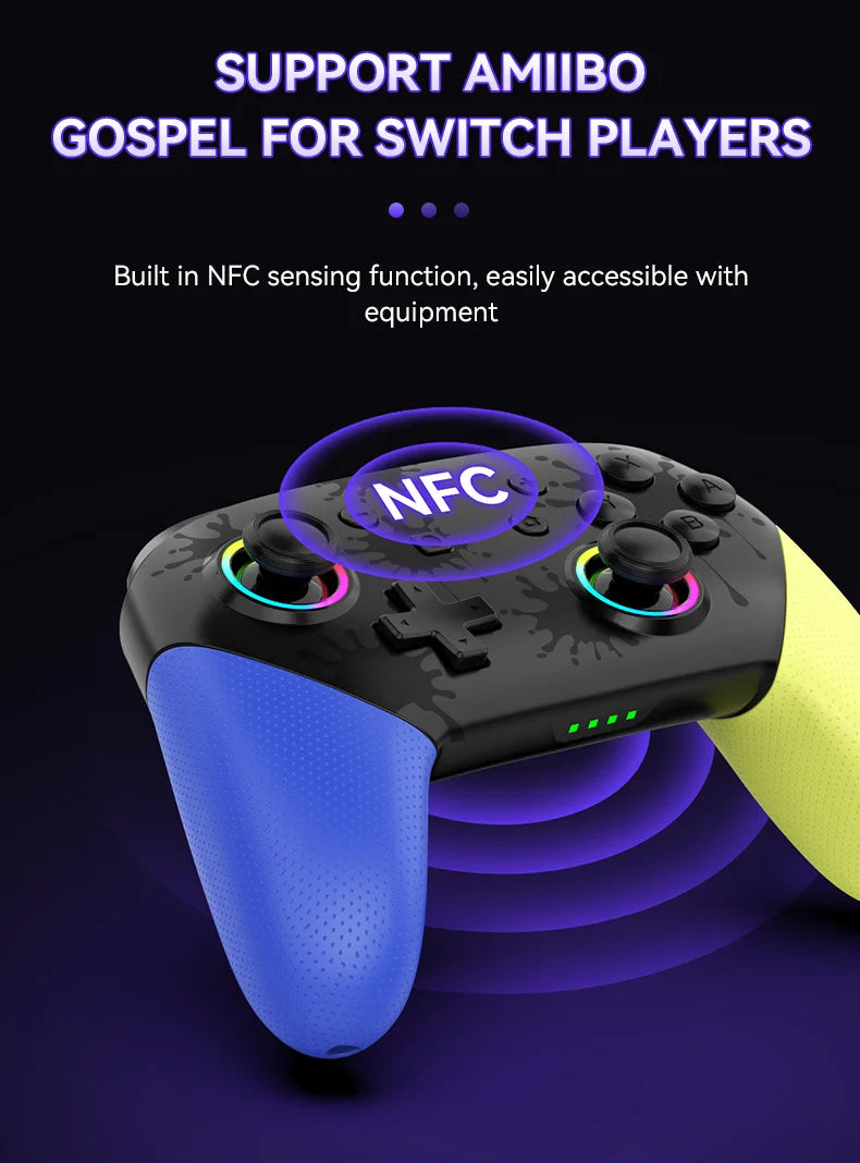 Wireless RGB Game Controller for Switch OLED / Lite – Turbo, Programmable, 600/1000mAh Battery