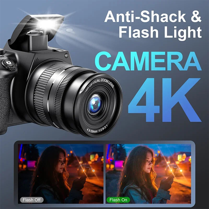 "72MP 4K DSLR – 12X Zoom, 3” Flip Screen, YouTube & Vlog Ready"