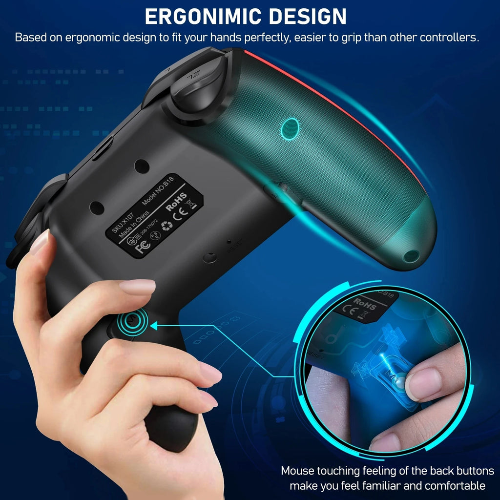 Wireless RGB Game Controller for Switch OLED / Lite – Turbo, Programmable, 600/1000mAh Battery
