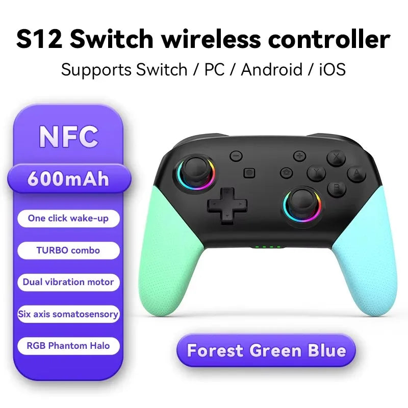 Wireless RGB Game Controller for Switch OLED / Lite – Turbo, Programmable, 600/1000mAh Battery