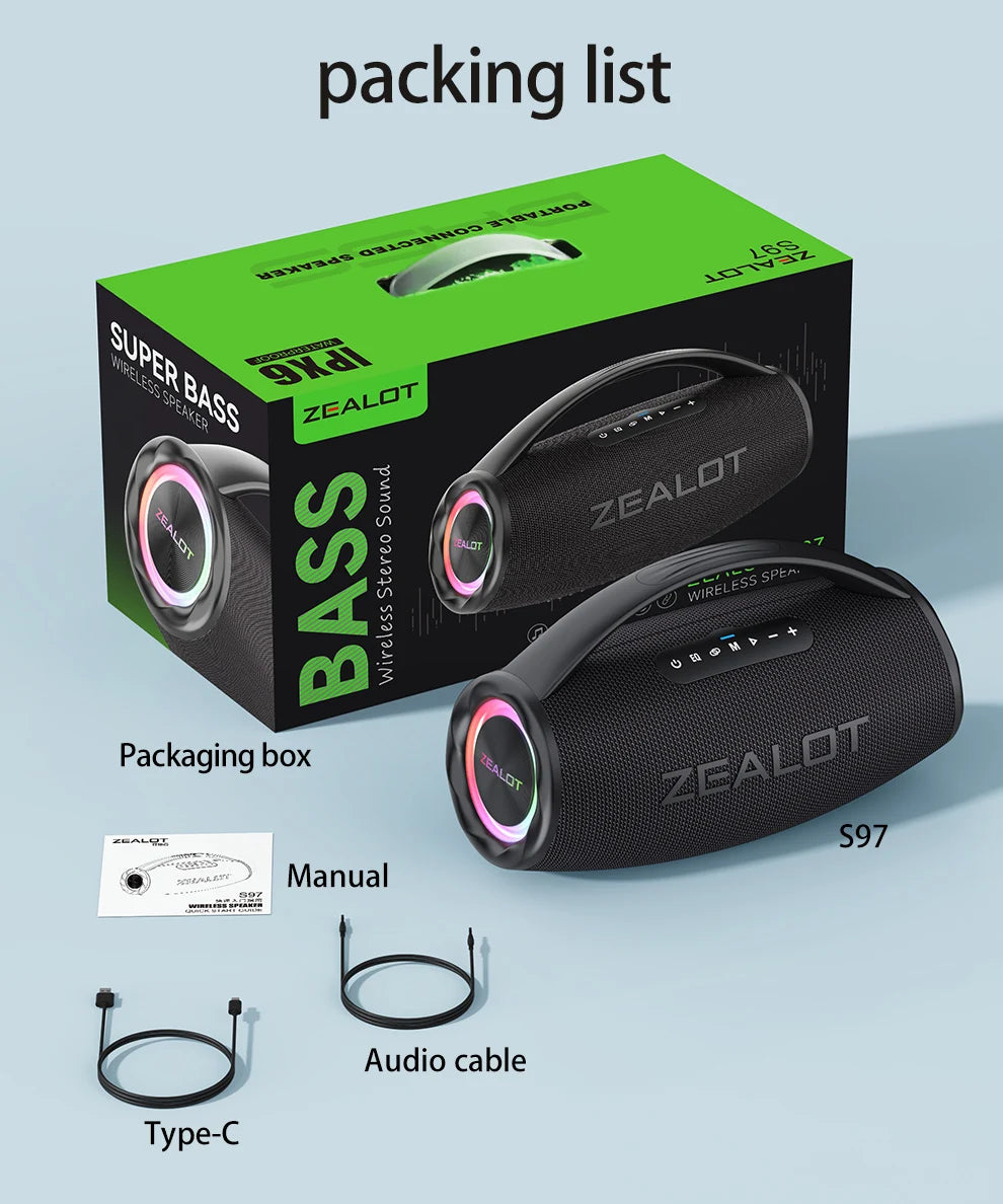 ZEALOT S97 – 80W Wireless Outdoor Speaker, HiFi Sound, Dual Pairing, Fast Charging 16,000mAh"

يم