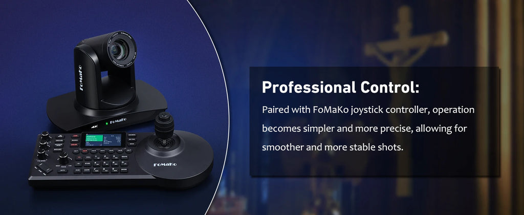 "FoMaKo 4K PTZ Camera – 20X Zoom, AI Auto-Tracking, HDMI, PoE (3pcs) for Church & Education"