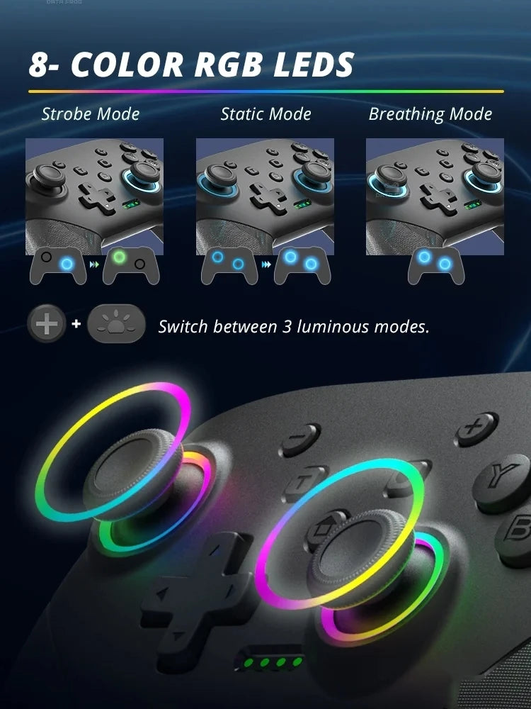 Wireless RGB Game Controller for Switch OLED / Lite – Turbo, Programmable, 600/1000mAh Battery