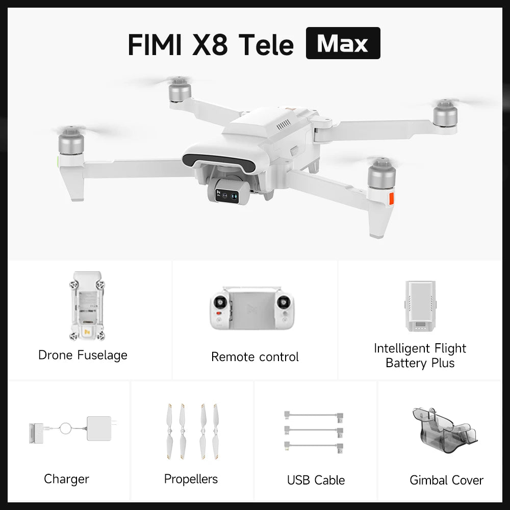 FIMI X8 Tele Max – 4K 60FPS Drone, 30x Zoom, AI Night, 3-Axis Gimbal, 20km Range