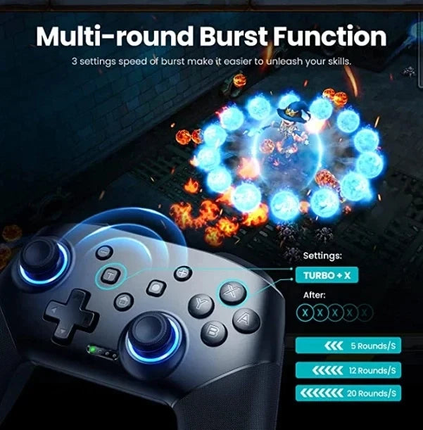 Wireless RGB Game Controller for Switch OLED / Lite – Turbo, Programmable, 600/1000mAh Battery
