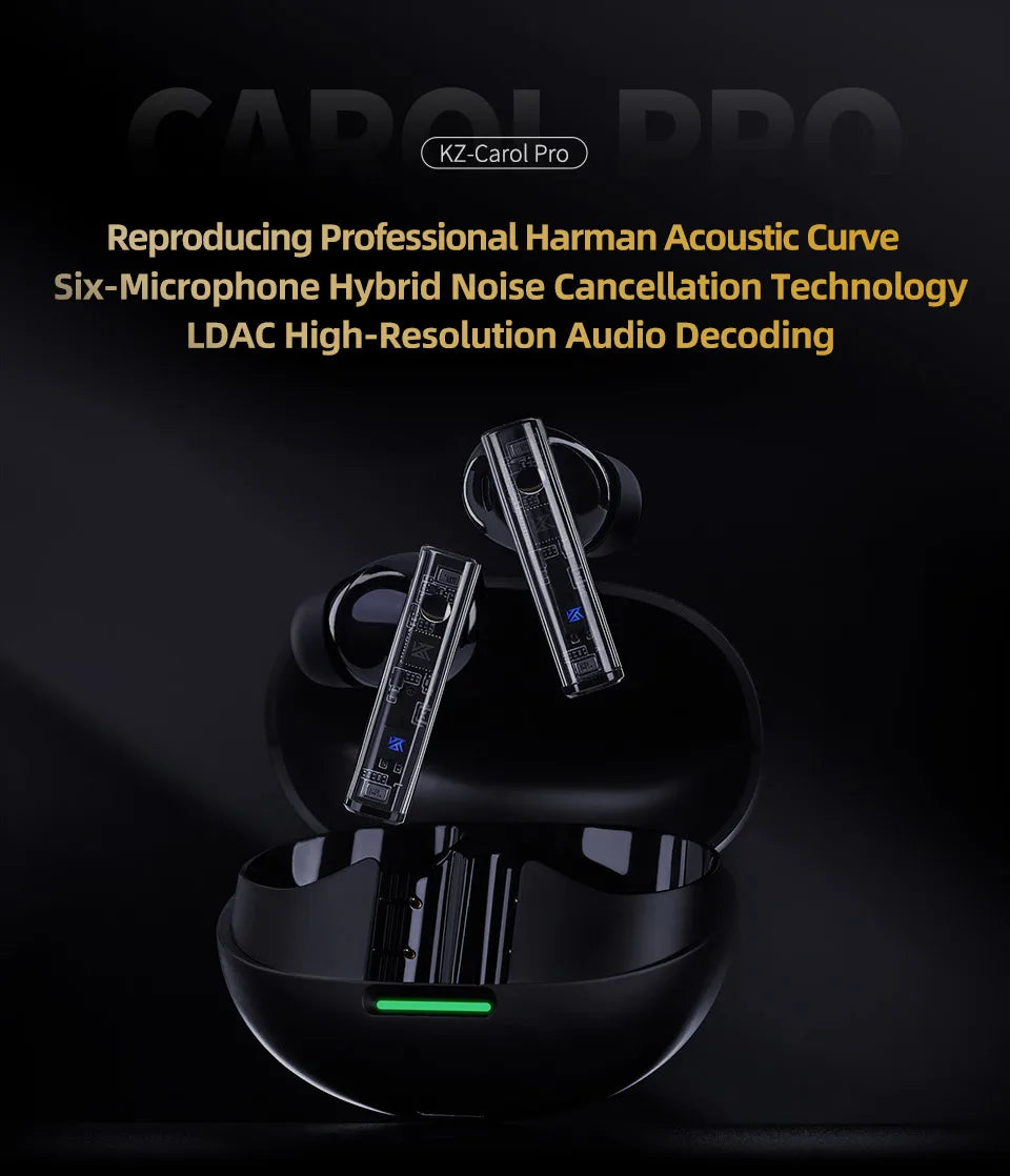 "KZ Carol Pro TWS Earbuds – ANC, Bluetooth 5.4, 6 Mics, Waterproof Stereo"