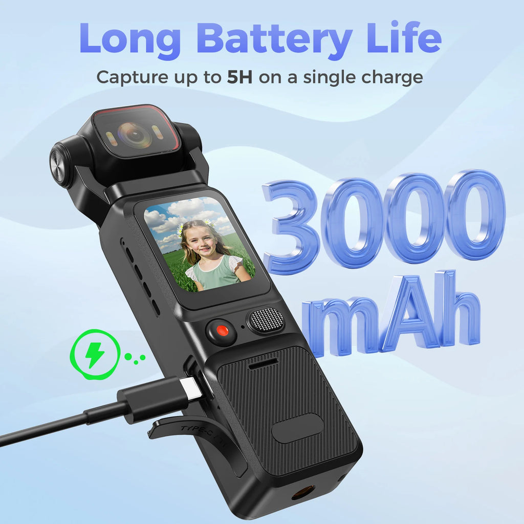 4K Pocket Action Camera – Touch Screen, Stabilized, Portable Vlog & Sport Cam