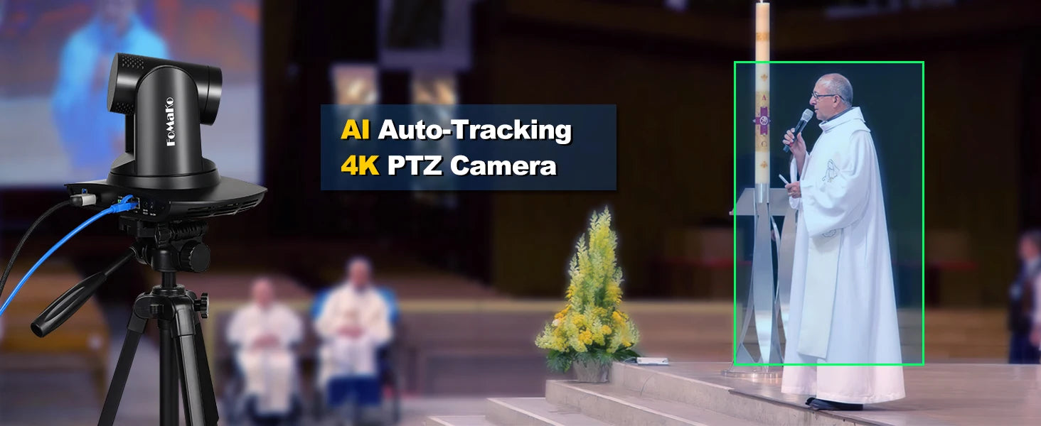 "FoMaKo 4K PTZ Camera – 20X Zoom, AI Auto-Tracking, HDMI, PoE (3pcs) for Church & Education"