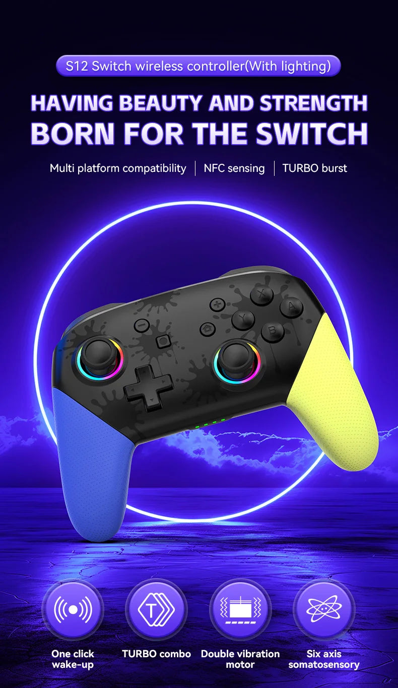 Wireless RGB Game Controller for Switch OLED / Lite – Turbo, Programmable, 600/1000mAh Battery