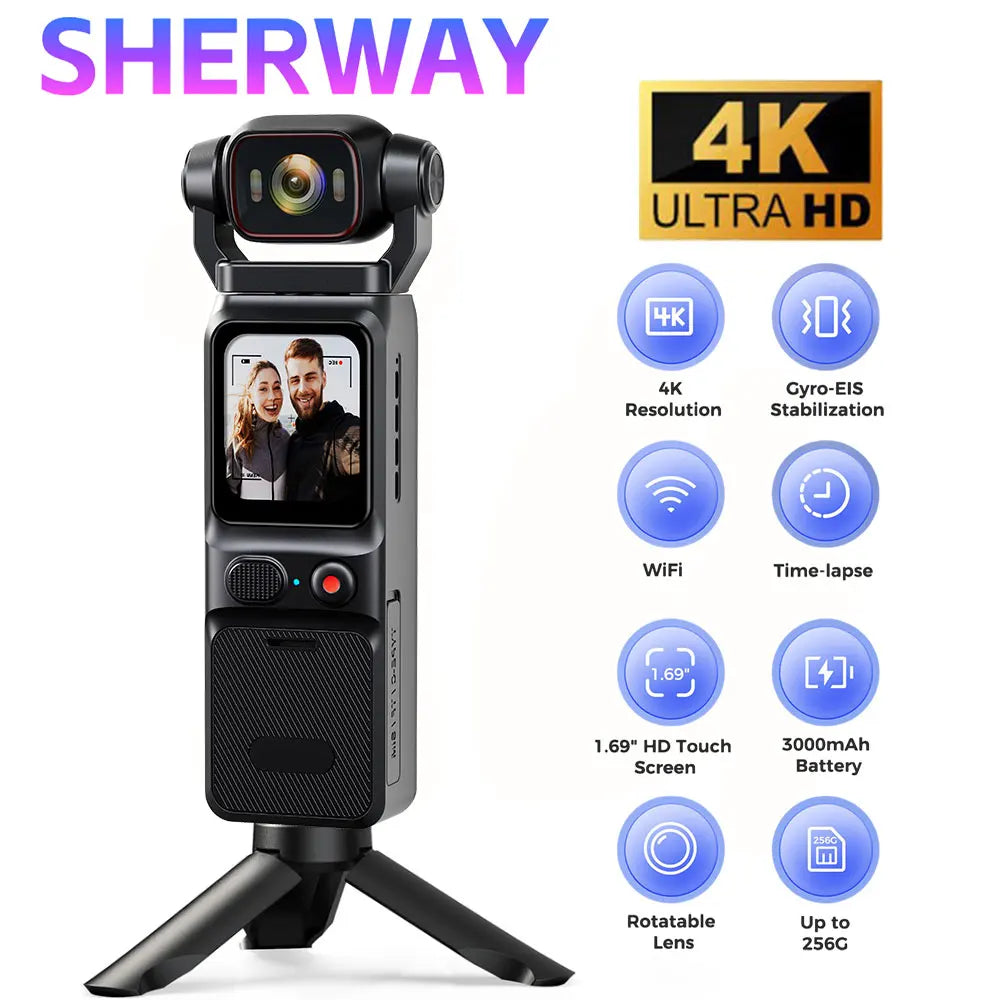 4K Pocket Action Camera – Touch Screen, Stabilized, Portable Vlog & Sport Cam