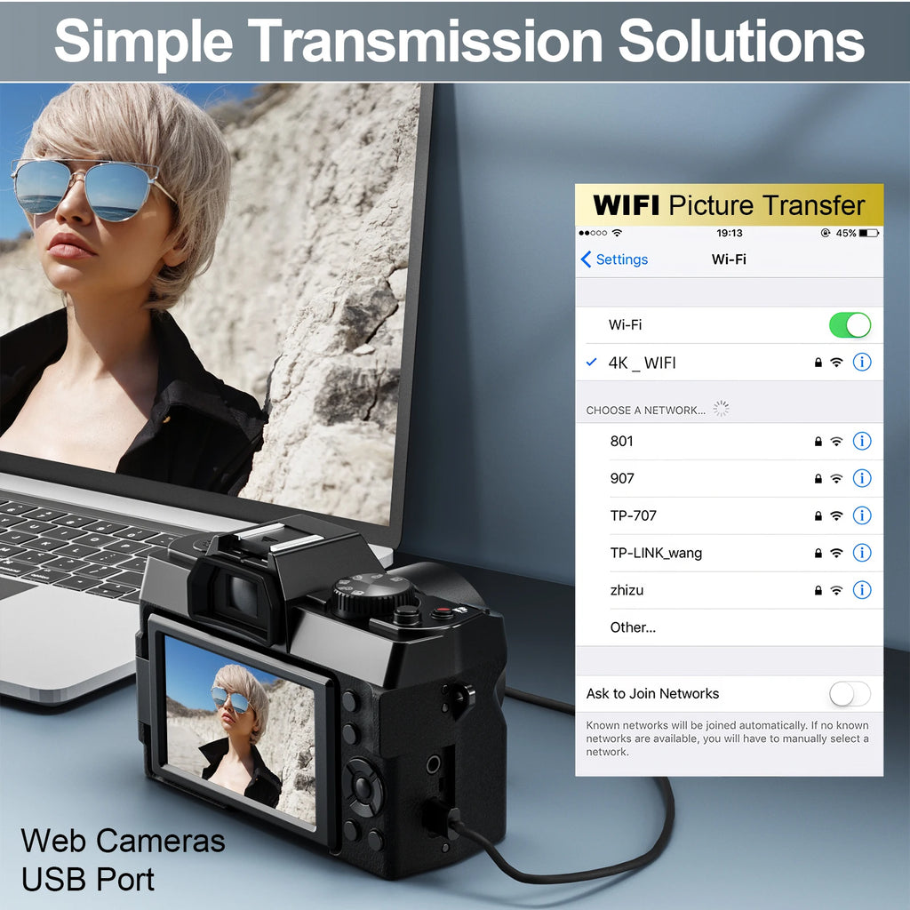 "NBD 48MP 4K Vlogging Camera – WiFi, App Control & Dual Batteries"
