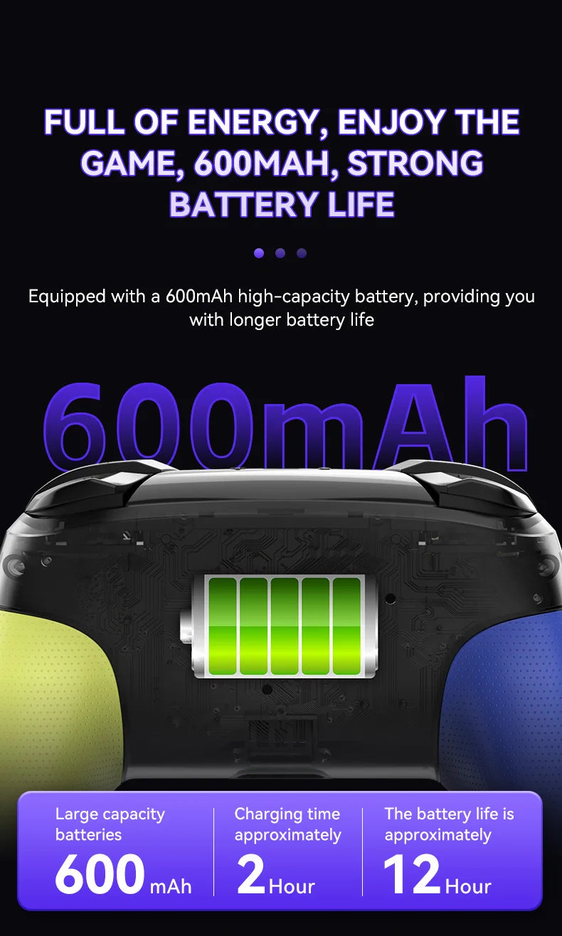 Wireless RGB Game Controller for Switch OLED / Lite – Turbo, Programmable, 600/1000mAh Battery