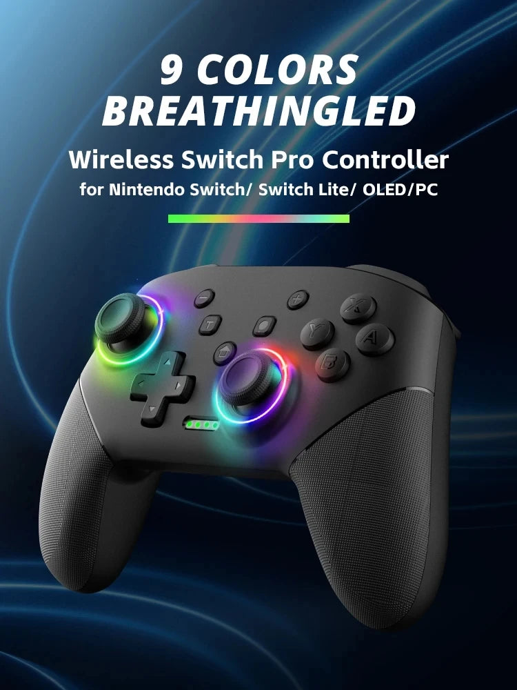 Wireless RGB Game Controller for Switch OLED / Lite – Turbo, Programmable, 600/1000mAh Battery