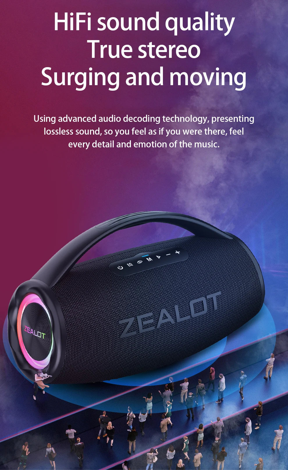 ZEALOT S97 – 80W Wireless Outdoor Speaker, HiFi Sound, Dual Pairing, Fast Charging 16,000mAh"

يم
