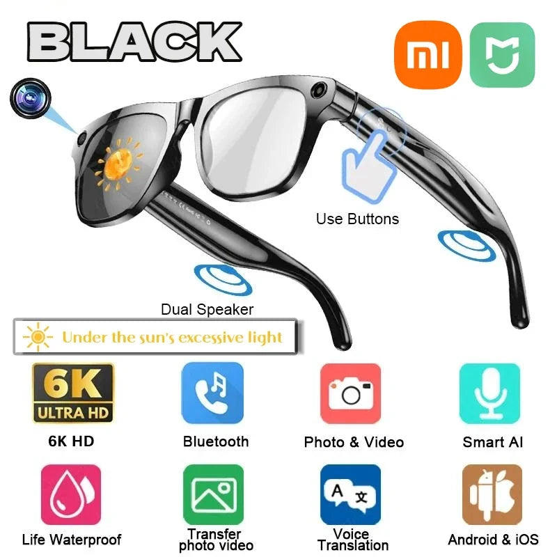 Xiaomi 6K HD AI Smart Glasses – Photochromic, Bluetooth Call, Music & Translate Camera