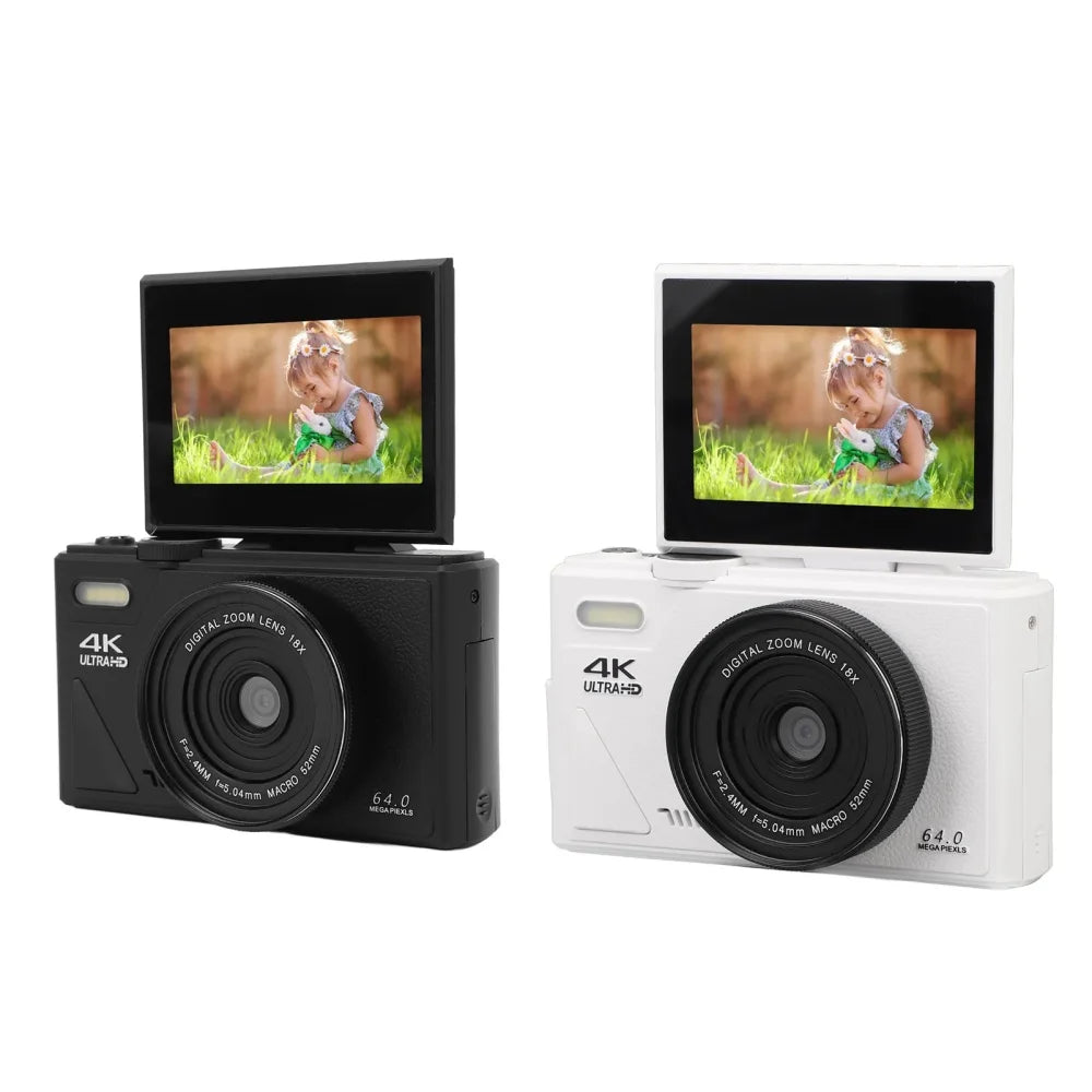 "64MP 4K Digital Camera – Flip Screen, WiFi, 18X Zoom & Vintage Vlogging Style"