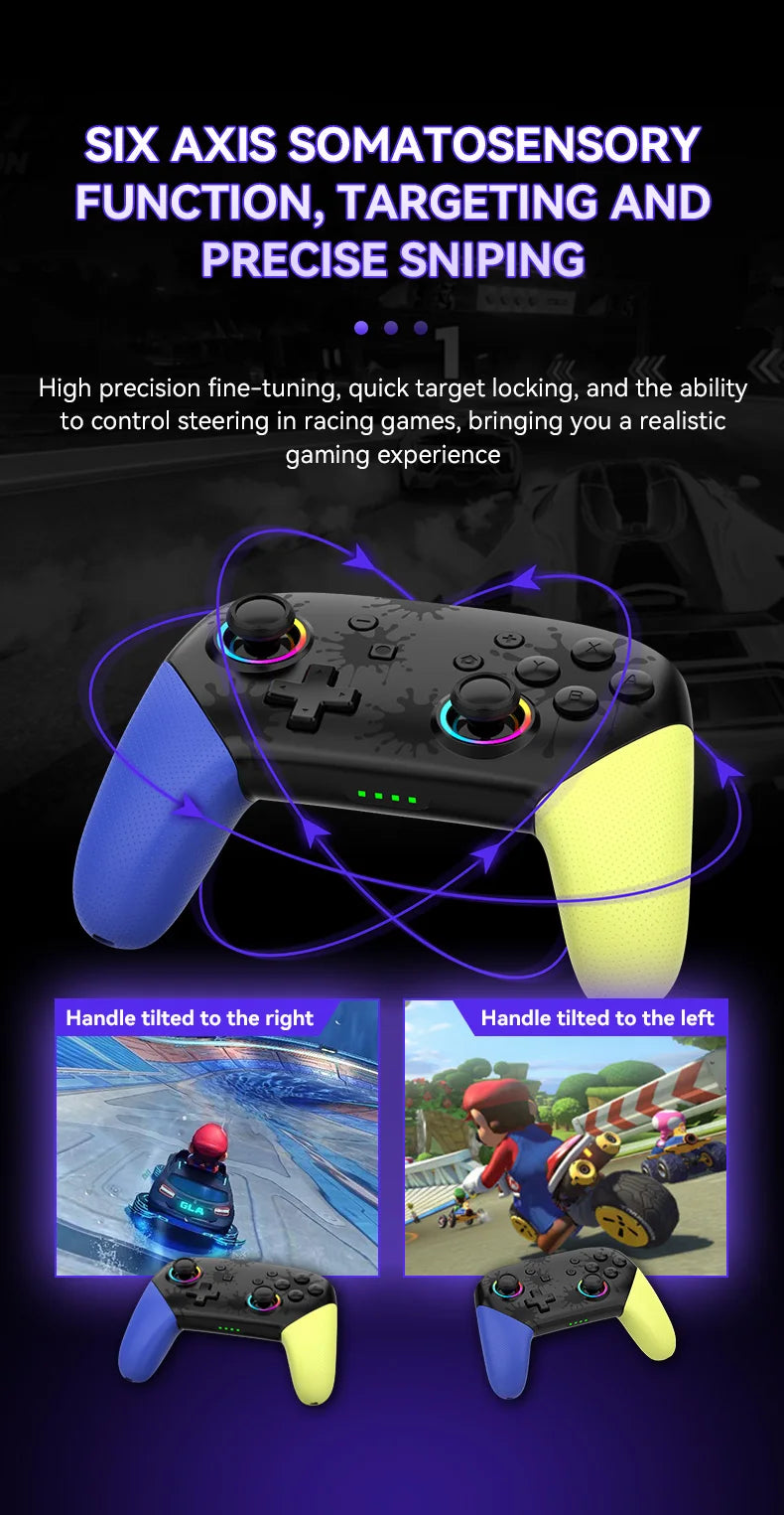 Wireless RGB Game Controller for Switch OLED / Lite – Turbo, Programmable, 600/1000mAh Battery