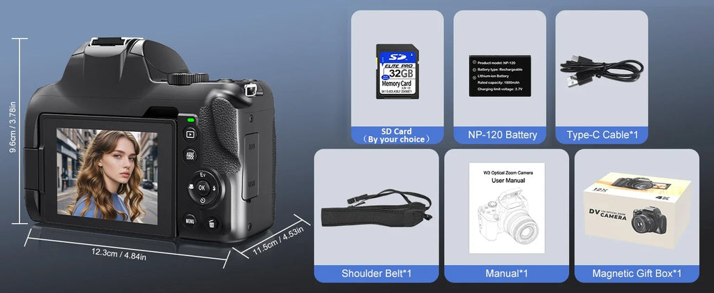 "72MP 4K DSLR – 12X Zoom, 3” Flip Screen, YouTube & Vlog Ready"