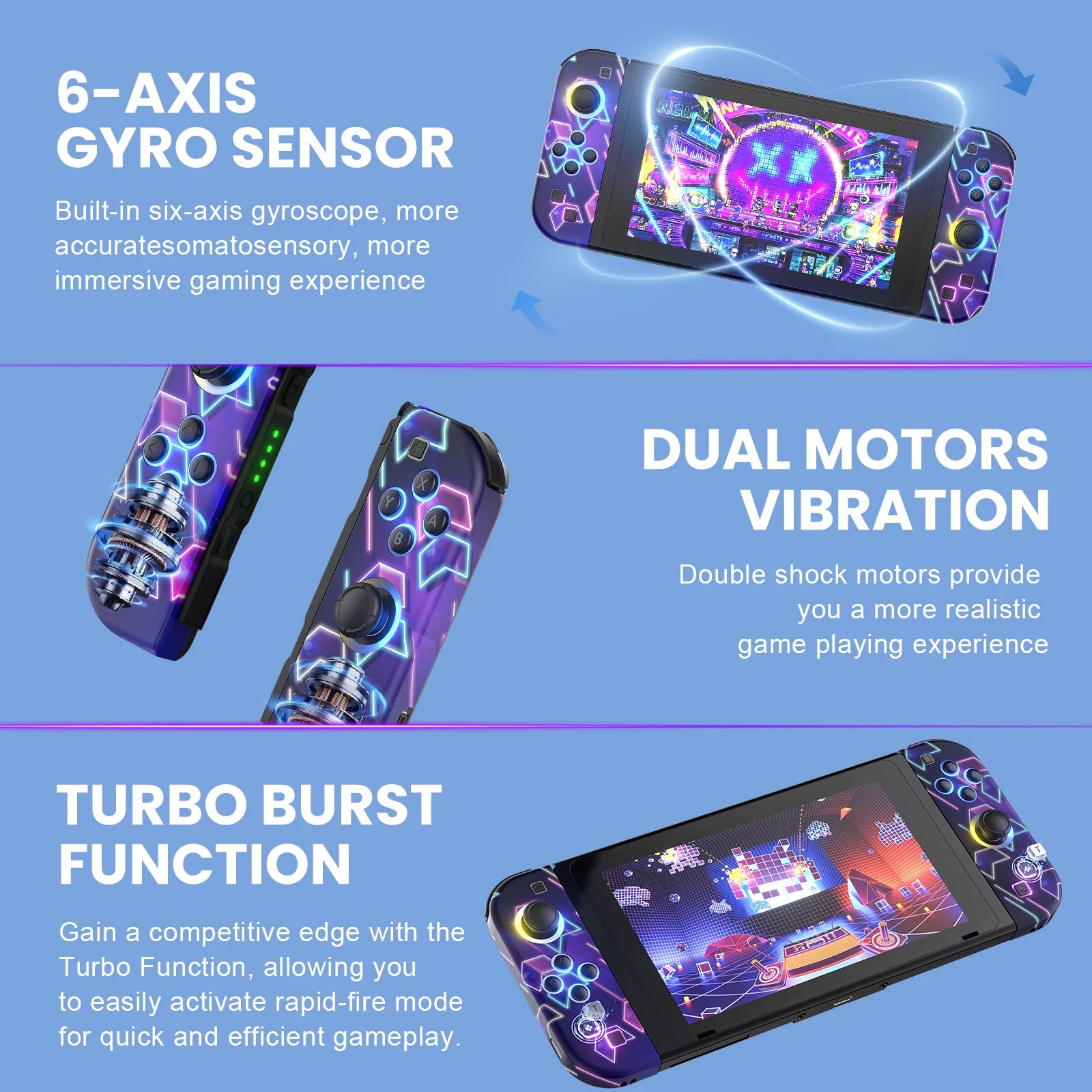 Wireless Gamepad for Nintendo Switch – RGB LED, Turbo, Dual Vibration Controller