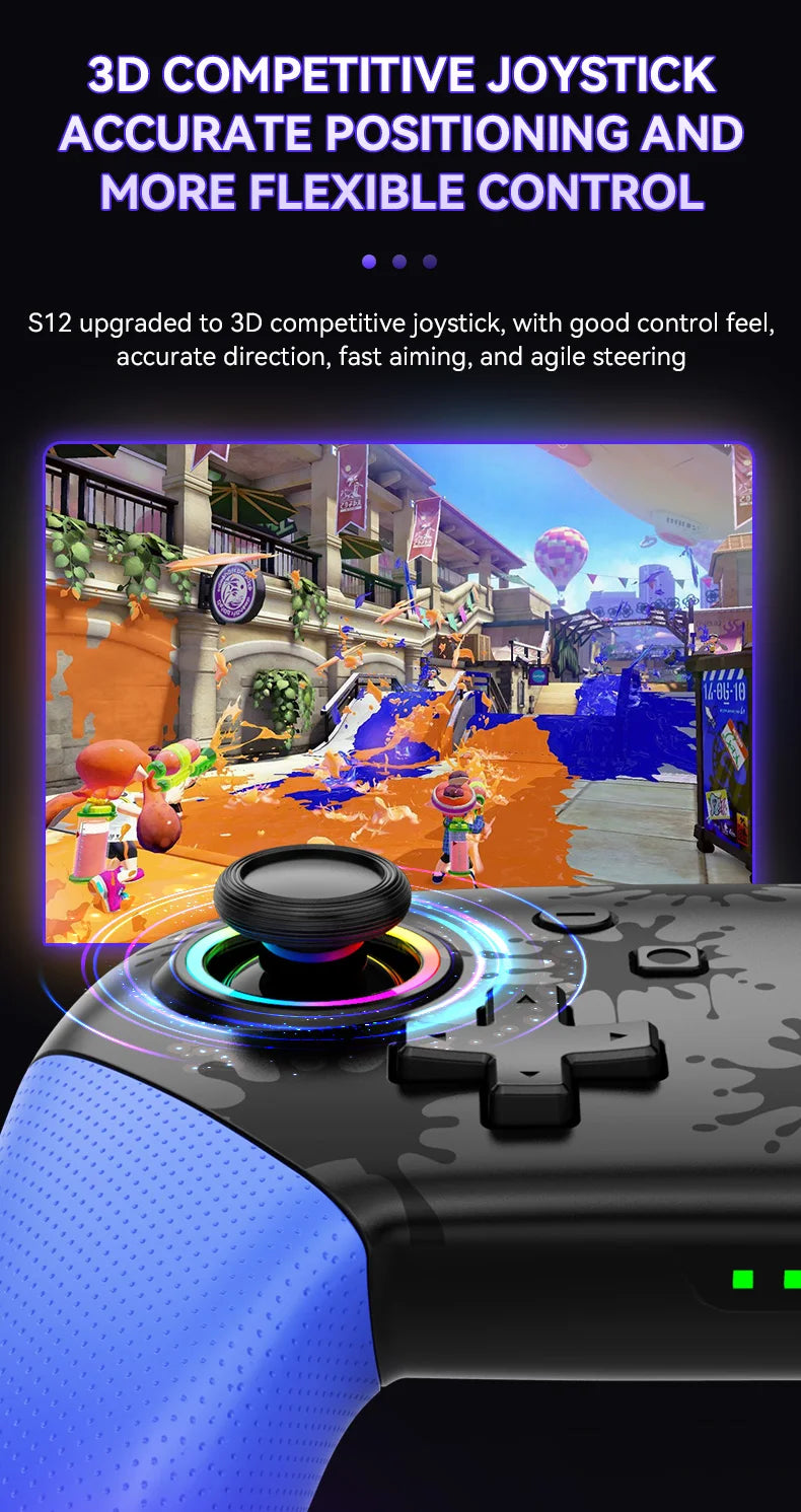 Wireless RGB Game Controller for Switch OLED / Lite – Turbo, Programmable, 600/1000mAh Battery