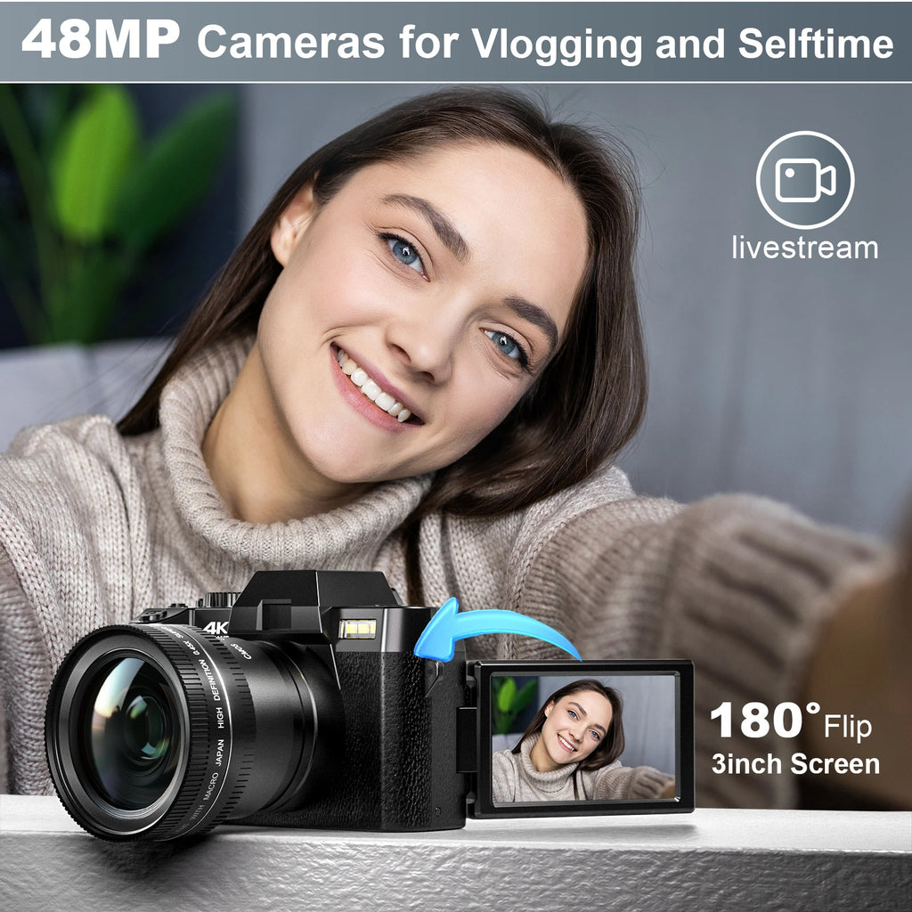 "NBD 48MP 4K Vlogging Camera – WiFi, App Control & Dual Batteries"