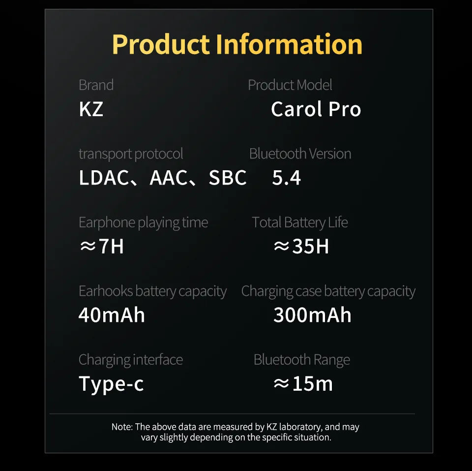 "KZ Carol Pro TWS Earbuds – ANC, Bluetooth 5.4, 6 Mics, Waterproof Stereo"